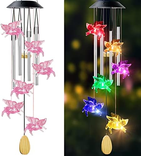 AIONASA Pig Solar Wind Chimes with 4 Music Aluminum Tubes, 7 Colors Changing Outdoor Waterproof Flying Pig LED Wind Bell, Patio Garden Yard Decor(Gifts for Dad,Mom, Women, Gardening Gifts)