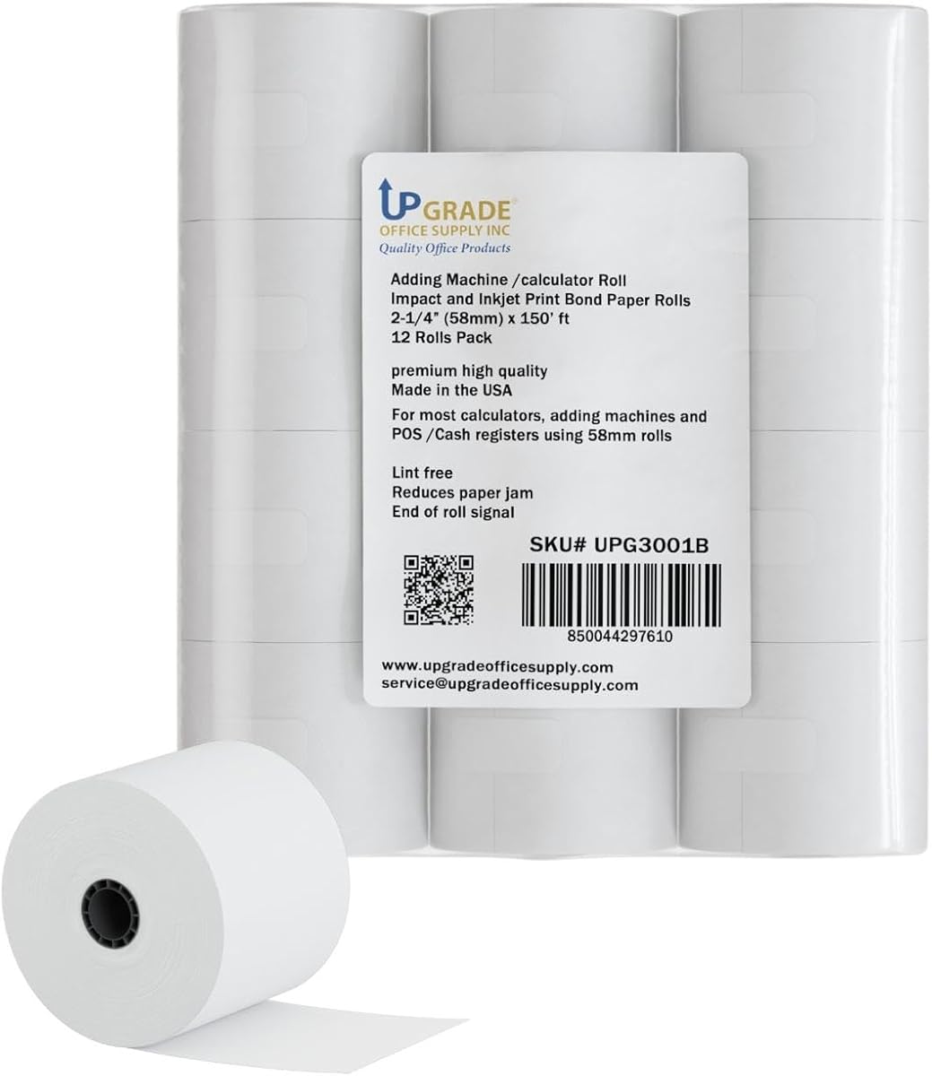Upgrade Office Supply Adding Machine Tape, 2 1/4 x 150 ft, 12 Pack, USA