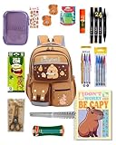 Kit Material Escolar Capybara Completo Personalizado Infantil | Mochila Capybara, Caderno 10 Matérias, Canetas, Lápis de Cor e Acessórios