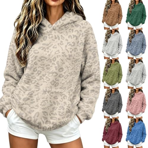 Cheetah Print Hoodie Fuzzy Flannel Loose Fit Oversized Hoodies for Women - image 1