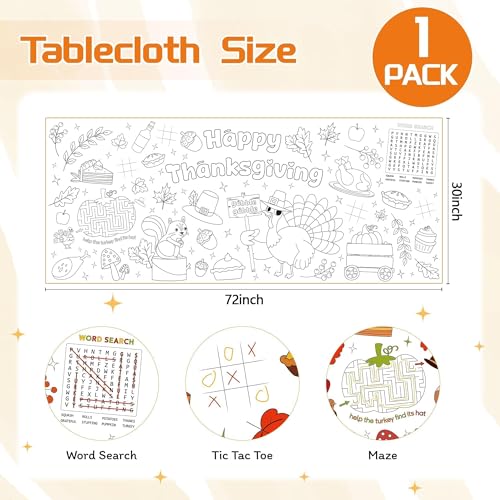 Image of Childom 1 Pack Thanksgiving Coloring Tablecloth for Kids,Thanksgiving Crafts for Kids,30 x 72 Inch Disposable Paper Table Cover,Giant Coloring Poster for Children Gifts Games Activities Holiday Party