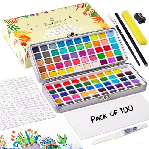 Image of Professional Watercolor Paint Set - 100 Colors Travel Art Kit