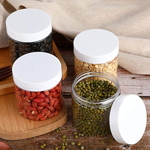Image of Patelai 4 Pcs Plastic Jars Wide Mouth with Lids,8 Ounce,White