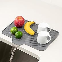 HROY Dish Drying Mat Multi use for Kitchen Counter or Sink with Built-in Drain Lip, Non-Slip Quick Drying Mat, Easy to Clean, Heat Resistant Drying Matt (30 * 25 cm)