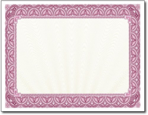 Magenta Pink Border Blank Certificate Paper - 100 Pack - 8.5