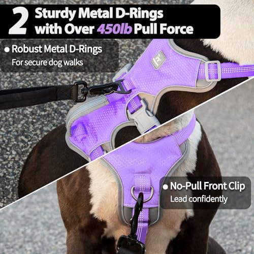 Image of Huntboo Escape Proof Dog Harness, Escape Artist Harness, Reflective Harness with Padded Handle, Breathable, Adjustable Vest for Medium Dogs Walking, Training, and Running Gear (Lavender Purple,XL)