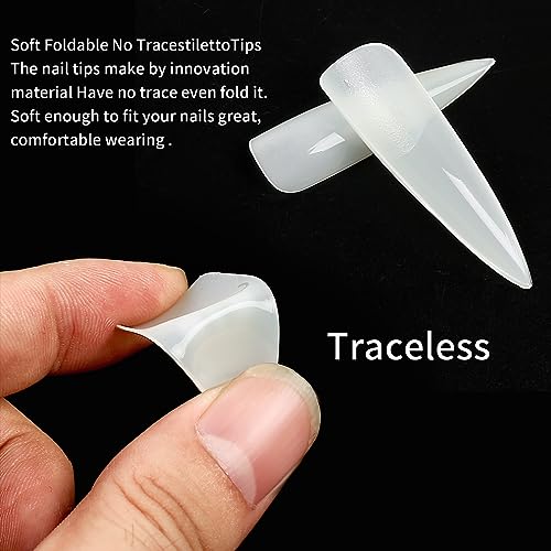 KOXXIAMOQ 240 Pcs Natural Stiletto Fake Nail Tips, No C Curve Soft Gel Full Cover Nail Tips for Extensions Press on Nails - Image 4