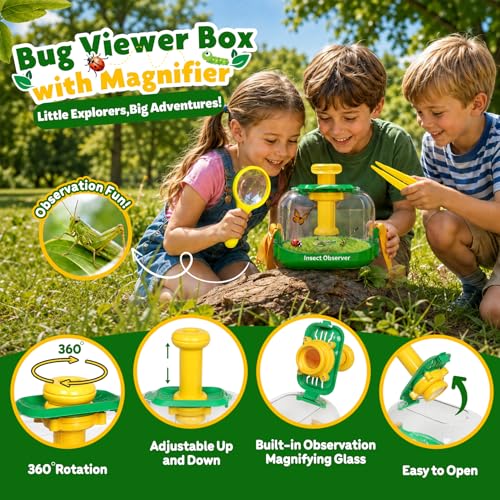 Bug Catcher Kit for Kids, Insect Observation Box Outdoor Explorer Toys, 360° Rotating Viewer with Magnifying Glass & Tweezers, STEM Nature Adventure Gift for Toddlers Boys Girls Age 3-6 - image 2