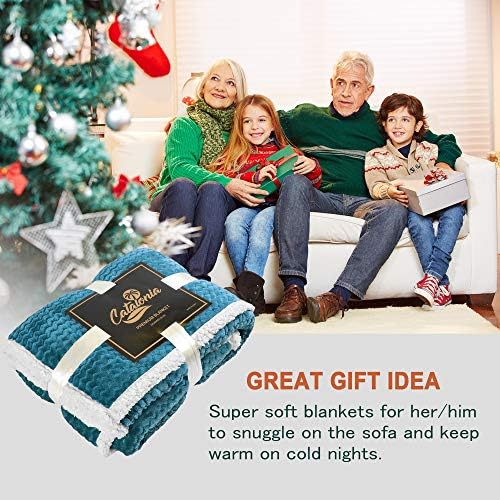 Catalonia Classy Sherpa Plush Blanket, Washable Fleece Blanket, Soft Flannel Throws, Fluffy, Comfortable, Warm, Reversible Throws for Sleep Sofa Couch,Chevron Print,Blue,150 x 130 cm