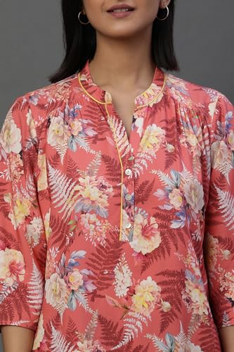 Image of Aurelia Women Green Floral Print Cotton Straight Kurti