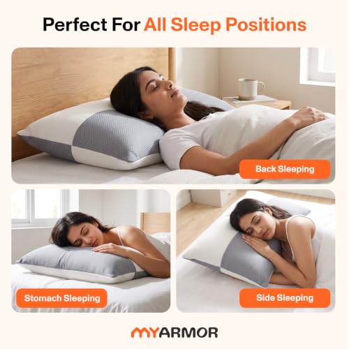 Image of MY ARMOR Sleeping Pillows Set 2 for Bed | 6 Month Warranty | White & Grey