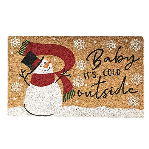 Elrene Home Fashions Farmhouse Living Snowman Baby It s Cold Outside Outdoor Coir Doormat for Entryway Front Door Porch, 18 x30 Mat