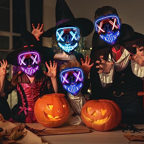 Jsdoin Halloween Masks, Scary LED Purge Mask, Light up Mask Cosplay, LED Rave Face Mask Costume 3 Lighting Modes - Image 3