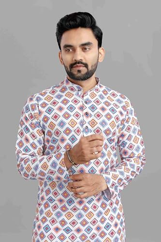 Lookmark Men's Cotton Blend Printed Long Kurta Suitable For All Indian Wedding, Occasions, And Festivals (Az-Lm-Og-Kurta 24-Xxl) Multicolour