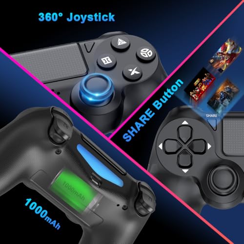 DYONDER Wireless Controller for PS4 Console/Pro/Slim & PC – 1000mAh Battery, 6-Axis Motion Sensor, Audio Jack (Black) - Image 5
