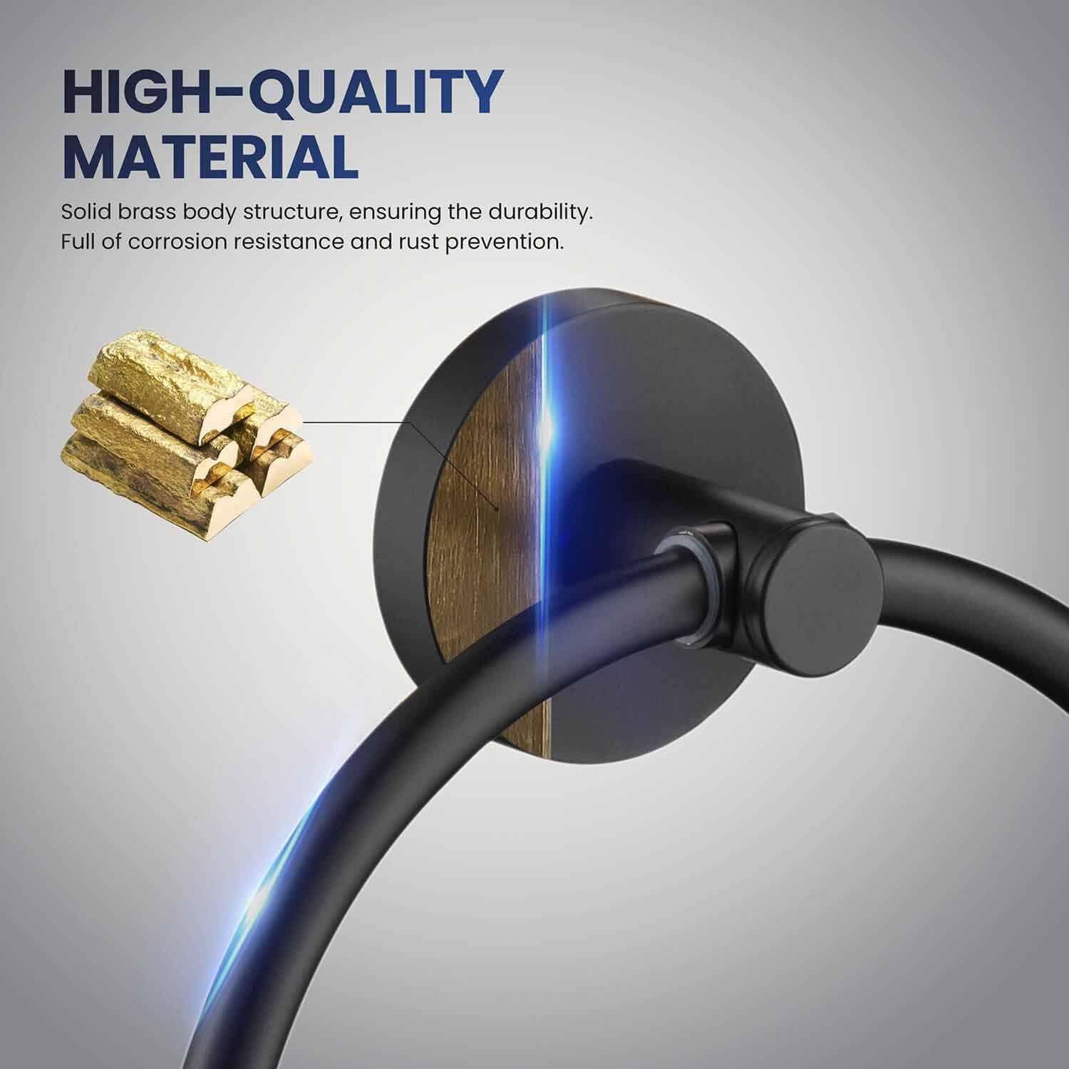 KIBI Circular Bathroom Towel Ring – Wall-Mounted Towel Holder, Solid Brass Construction, Rust-Resistant, Space-Saving Modern Design, Bathroom Accessory for Towels & Washcloths (Matte Black, KBA1406)