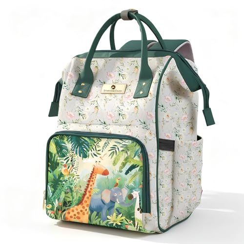 Image of StarAndDaisy Baby Bag for Mother Travel /Diaper Bag with Insulated Baby Bottle Pocket /Diaper Bag for Mothers for Travel with Multi Compartments & pockets, Waterproof Diaper Bags for Mom -White-Green