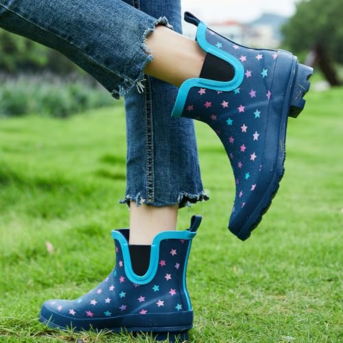 Image of SWIFTFROG Rain Boots for Women - Waterproof Ankle Garden Shoes Anti-Slipping Floral Printed Rainboots for Ladies Stylish Light Ankle Rain Shoes, Women's Rain Footwear