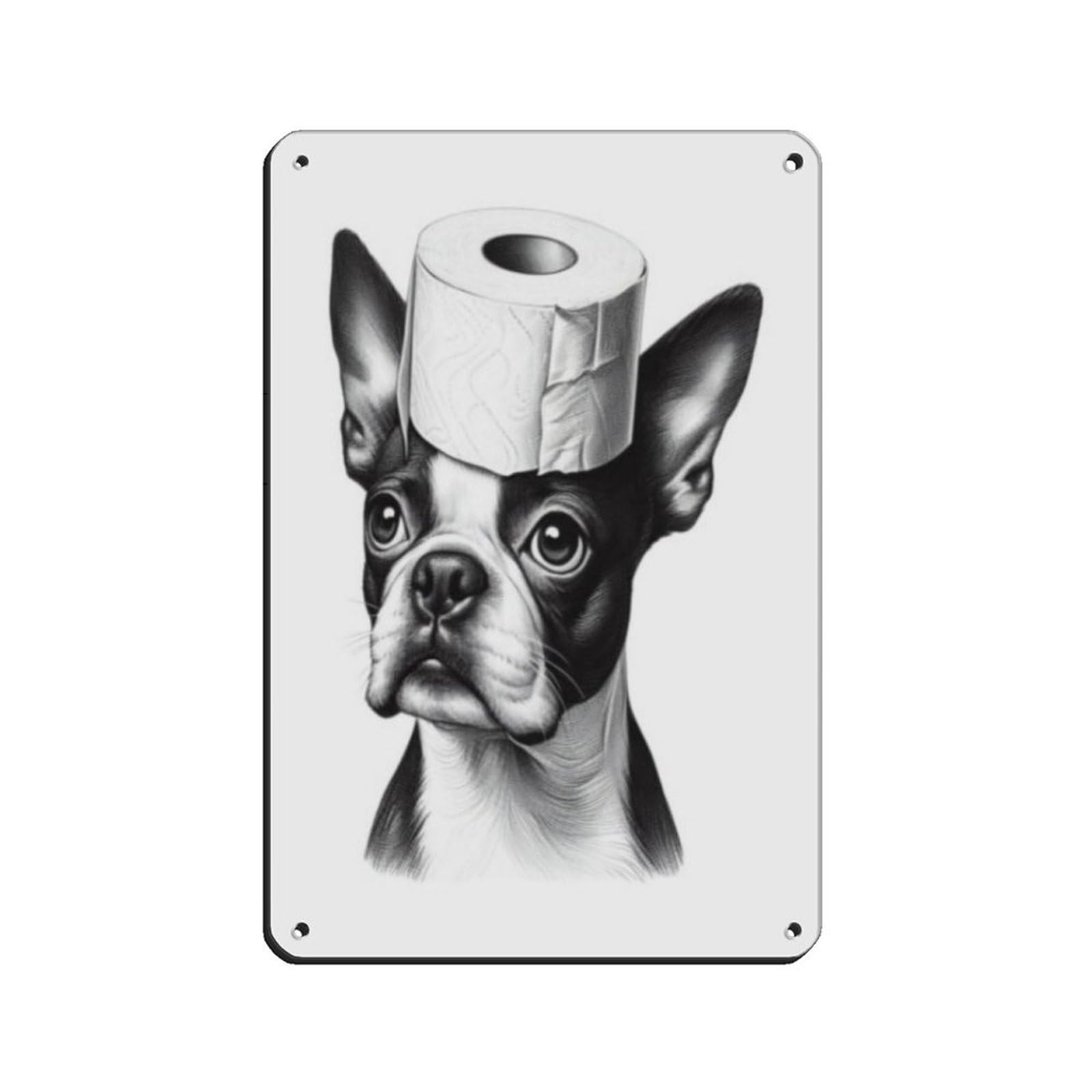 Boston Terrier Bathroom Art, Dog Lovers Gift (2) Tin Sign Vintage Metal Pub Club Cafe Bar Home Wall Art Decoration Poster Retro 8x12inch(20x30cm)