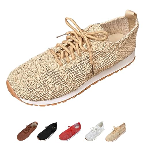 Women's Breathable Lace-Up Mesh Casual Shoes Sneakers, Lightweight Hollow Out Crochet Shoes, Flat Walking Shoes for Women