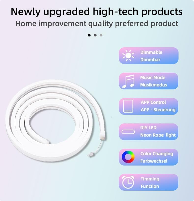 Image of Arcanine Neon LED Strip RGBIC Neon LED Strip with App Control, DIY Function, Music Sync, Works with Alexa and Google Assistant, Neon Light Strip for Living Room, Bedroom, Wall Decoration(3 Meters)