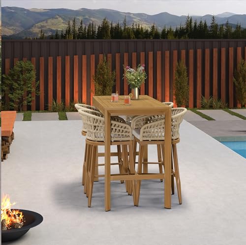 Image of PURPLE LEAF 29 inch Outdoor Bar Height Stools Set of 4 Water Repellent, Teak