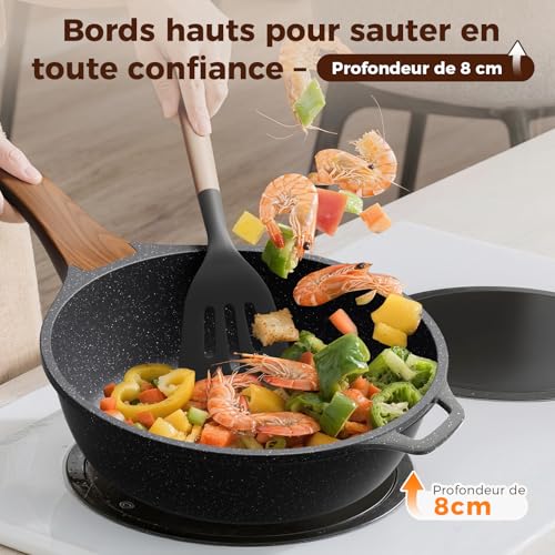 Poêle haute 30cm granit YASHE avec couvercle pour induction - 5