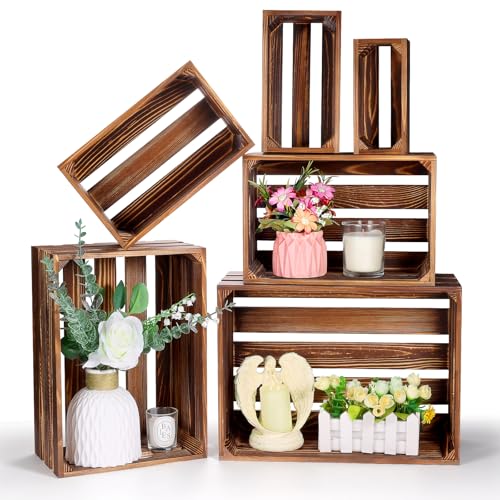 6 Pcs Decorative Nesting Wooden Crates for...