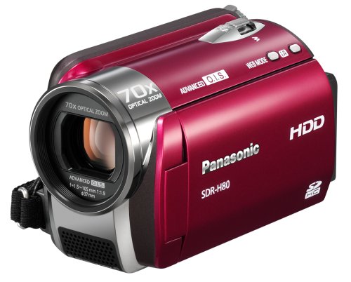 SDR-H80 EG9-R SD/HDD Camcorder (SD/SDHC-Card, 60GB Festplatte, 70-fach opt. Zoom, 6,9 cm (2,7 Zoll) Display) rot