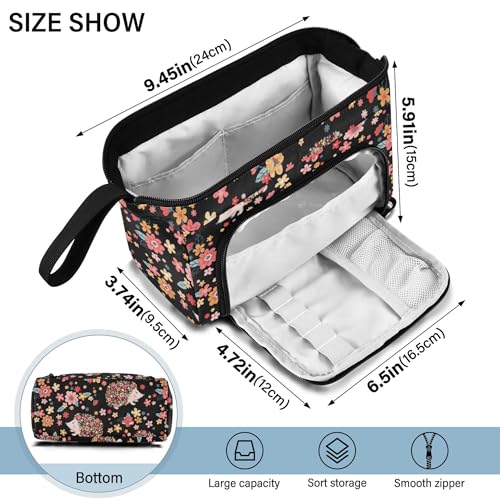 Image of Fisyme Flowers Hedgehogs Pencil Case Large Capacity Pencil Pouch Pen Bag Box Big Makeup Pencil Case Organizer
