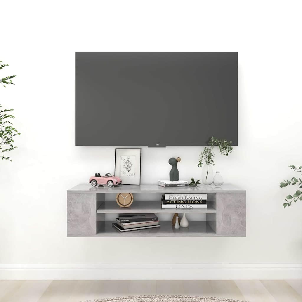 Mobile TV sospeso grigio cemento, 100 x 30 x 26,5 cm, in legno