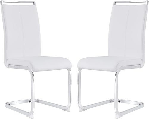 Juego de sillas de comedor, sillas modernas de metal con asiento acolchado de piel sintética, respaldo alto y patas cromadas resistentes, sillas