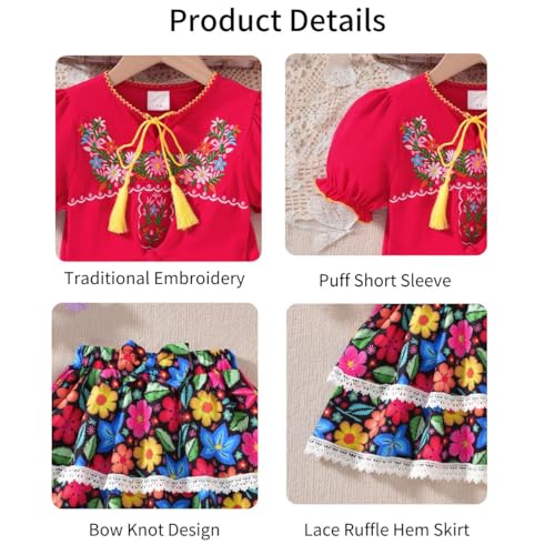 Image of HIHA Toddler Little Girls Mexican Embroidered Skirts Outfit