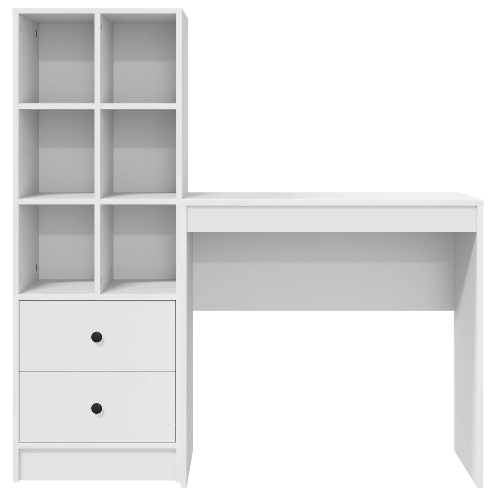 Set Scrivania con Libreria Bianco Legno Ingegnerizzato 2 Pz | Mobile salvaspazio per studio e ufficio con 2 cassetti e 6 ripiani, ideale per organizzare documenti e PC.