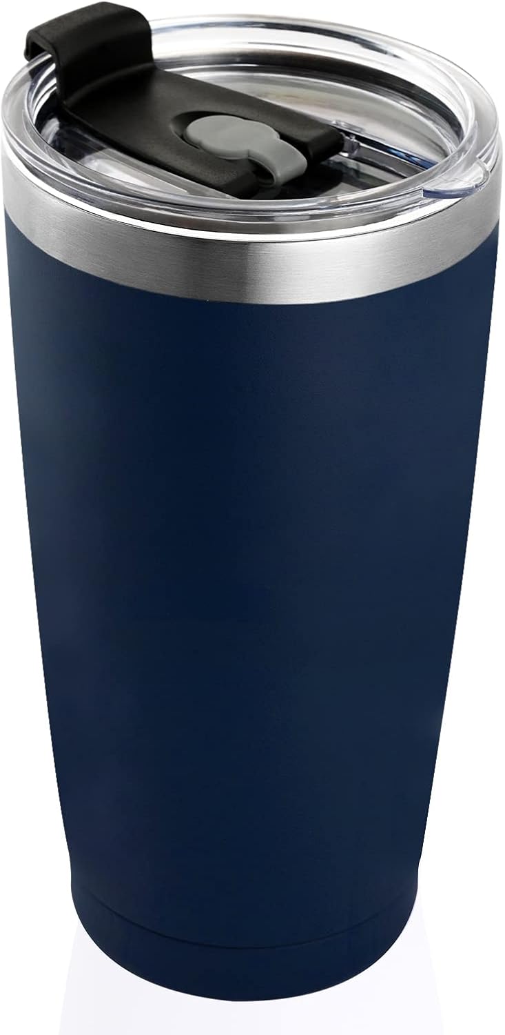 Futtumy 20oz Stainless Steel Travel Tumbler with Lid and Straw, Insulated Coffee Tumbler, Double Wall Thermal Cup, Powder Coated for Hot & Cold Drinks (Navy Blue)