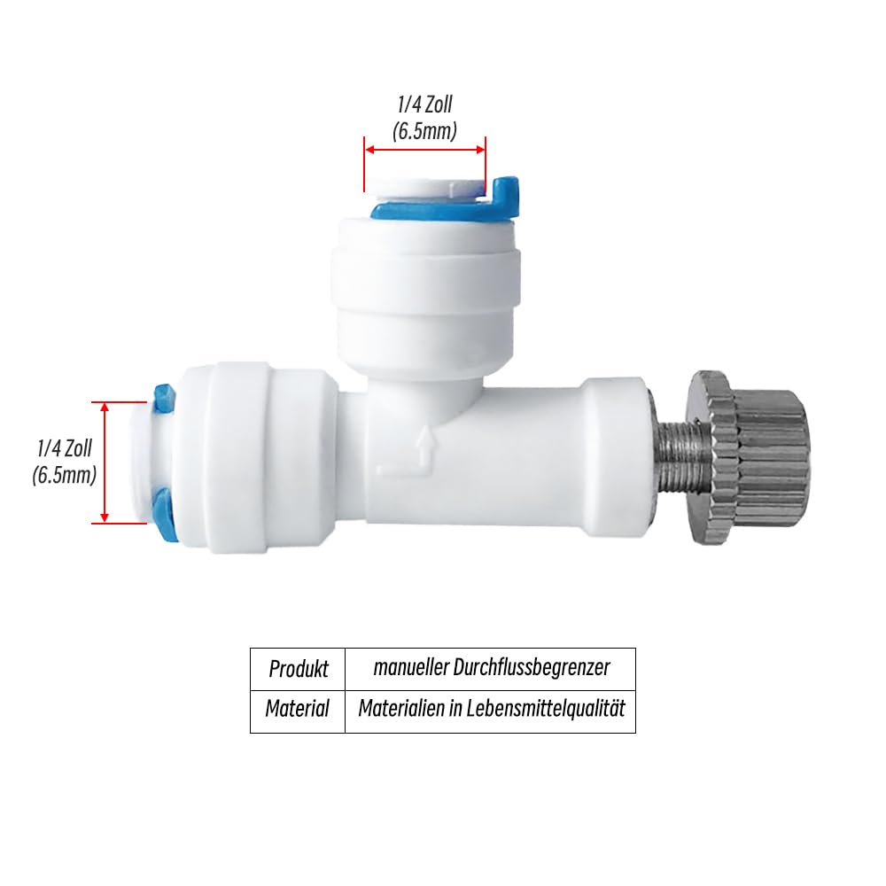 PAROAD Manual Flow Restrictor Water Flow Adjustment Valve Regulator Water Flow Control Valve Water Speed Regulator 1/4 to 1/4 Inch Hose for Reverse Osmosis Water Systems (L-Shape) - Image 2