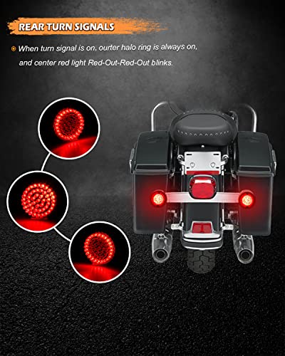Image of NTHREEAUTO 1157 Front Rear LED Turn Signals for Harley Dyna Softail Touring | Front white DRL + amber turn, rear red running /turn, fits 2in bullet+3-1 /4in flat, for Harley Sportster Road King Iron 883
