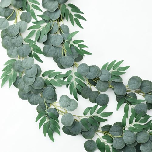 Image of Mizii 2 Strands Artificial Vines Eucalyptus Garland 79" Fake Vine with Silk Green Leaves Faux Hanging Plants Greenery Decorations for Bedroom Table Centerpieces Party Wedding Room Decor (Eucalyptus)