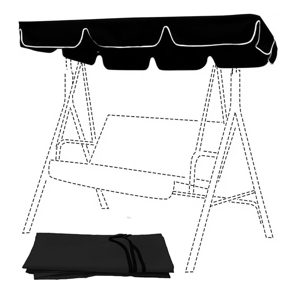 MESCXTY 64x45in 85x57in Porch Swing Canopy Replacement, Waterproof Anti-UV Garden Hammock Top Cover, Outdoor Replacement for Patio/Yard(Black,82x57in-210x145cm)