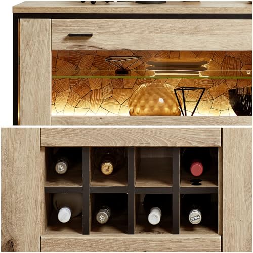 Lomadox Wohnmöbel Set Wohnwand inkl. Beleuchtung braun 5-teilig Modern, 1 Couchtisch, 1 Vitrine, 1 Highboard, 1 Lowboard, 1 Wandboard – Bild 3