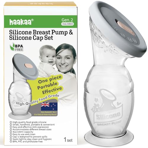 Image of haakaa Manual Breast Pump 4oz/100ml(Base) - One-Piece Design with Upgrade Suction Base & Silicone Cap, Food Grade Silicone Milk Saver & Milk Catcher for Breastfeeding Moms