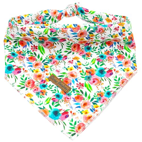 Bobo Rainbow Pink Flowers Summer Bandanas Bibs Scarf Square Soft Kerchief Pet Bandanas for Small Medium Large Dogs