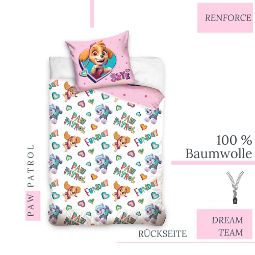 Paw Patrol Bettwäsche Bettbezug 135x200 80x80 Baumwolle in rosa · Kinderbettwäsche für Mädchen Skye & Everest · 2 teilig · 1 Kissenbezug 80x80 + 1 Bettbezug 135x200 cm - Image 4