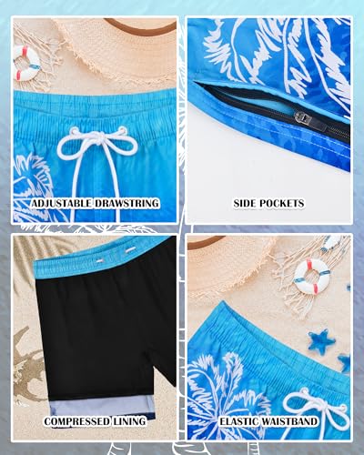 Mens Swim Trunks with Compression Liner Quick Dry Bathing Suits Board Beach Shorts Swim Shorts with Zipper Pocket2