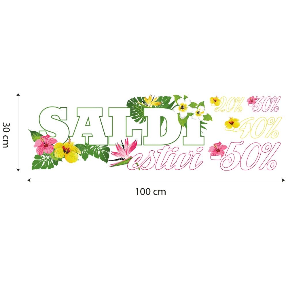 UVSD0005 Vetrofania Trasparente Removibile Riposizionabile per vetri finestre Vetrine Negozi Adesivi Saldi Estivi Sconti Occasioni 1 Foglio 100x30cm