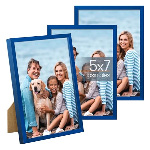 upsimples 5x7 Picture Frame Set of 3, Made of High Definition Glass for 5 x 7, Wall and Tabletop Display Thin Border Photo Frames for Home Decor, Blue upsimples 5x7 Picture Frame Set of 3, Made of High Definition Glass for 5 x 7, Wall and Tabletop Display Thin Border Photo Frames for Home Decor, Blue