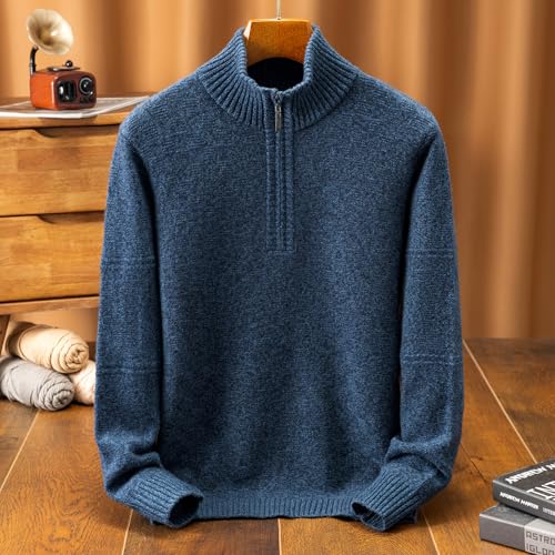 Men's 100% Wool Quarter Zip Pullover Sweaters Winter Warmth Half Zip Jacquard Pullover Sweater2