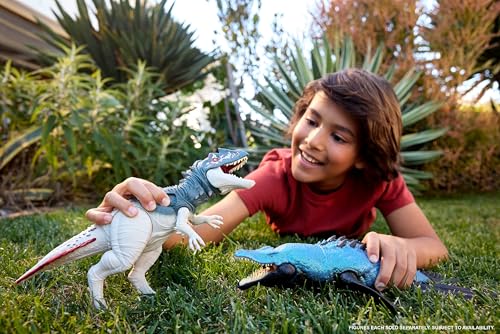 Image of Mattel Jurassic World Dinosaur Figure Toy, Gigantic Thrashers Large Torvosaurus with 2 Attack Action & Evolve Feature, Digital Play