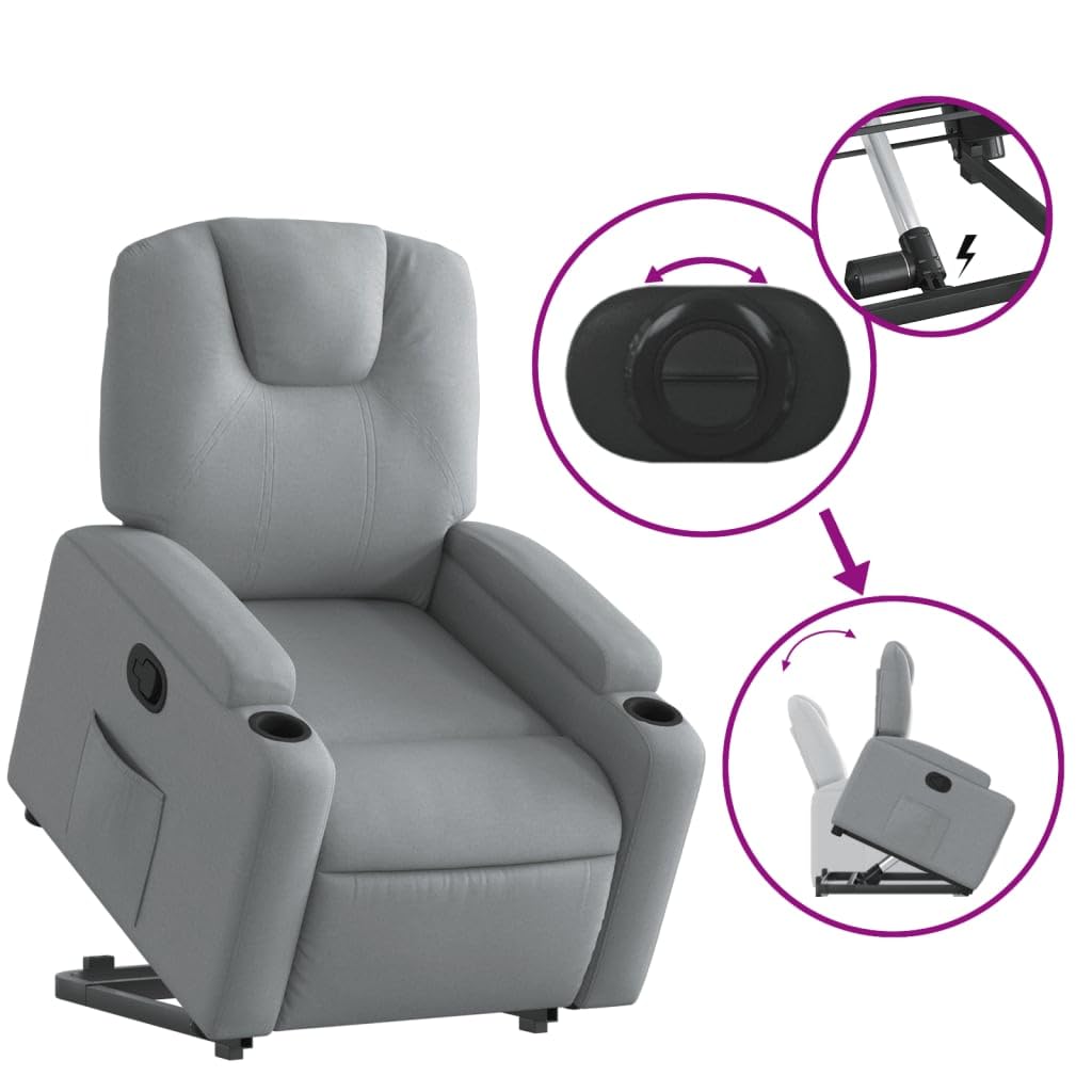 vidaXL Sillón Reclinable Elevable, Silla con Respaldo Reposabrazos, Sillón de Relax Descanso, Asiento Ajustable para Ancianos, Tela Gris Claro