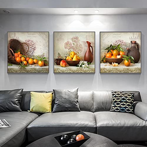 Peinture 60x60cmx3 sans cadre pour raviver un mur de cuisine vide et triste